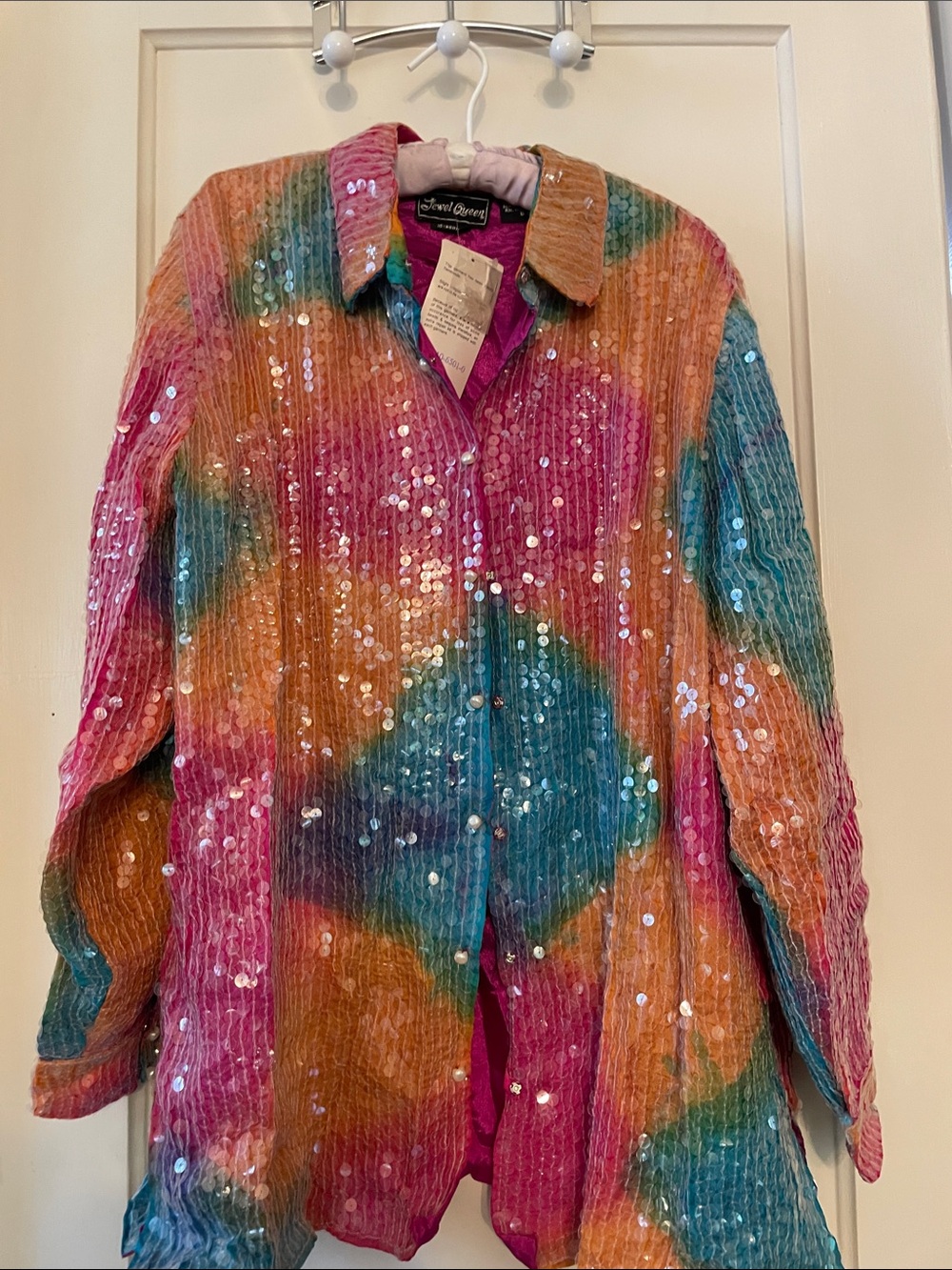 Vintage with Tags. Jewel Queen Multicolor Sequin Quilted Jacket